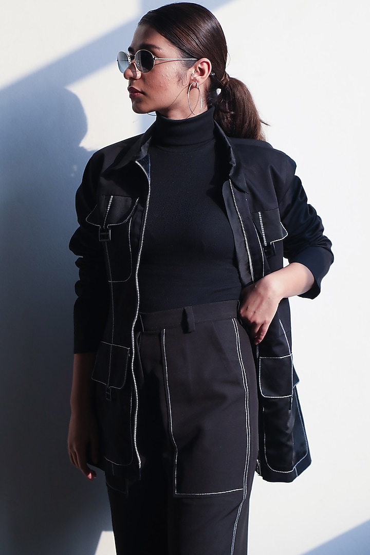 Black Jacket With Pocket Detailing by Corpora Studio at Pernia's Pop Up Shop