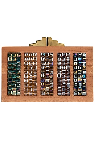Multi-Colour Swarovski Crystal Cubes and Wooden Clutch by Duet Luxury