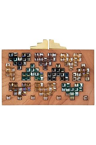 Multi-Colour Geometric Swarovski Crystal Cubes and Wooden Clutch by Duet Luxury