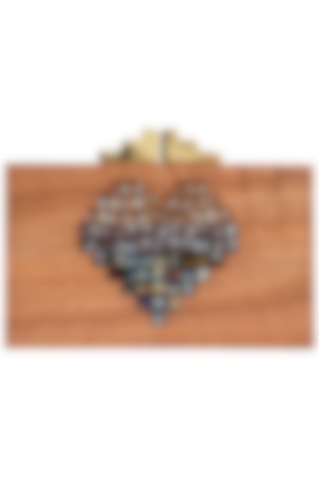 Multi-Coloured Heart Embellished Wooden Clutch by Duet Luxury