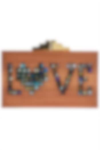 Multi-Coloured 'Love' Embellished Wooden Clutch by Duet Luxury