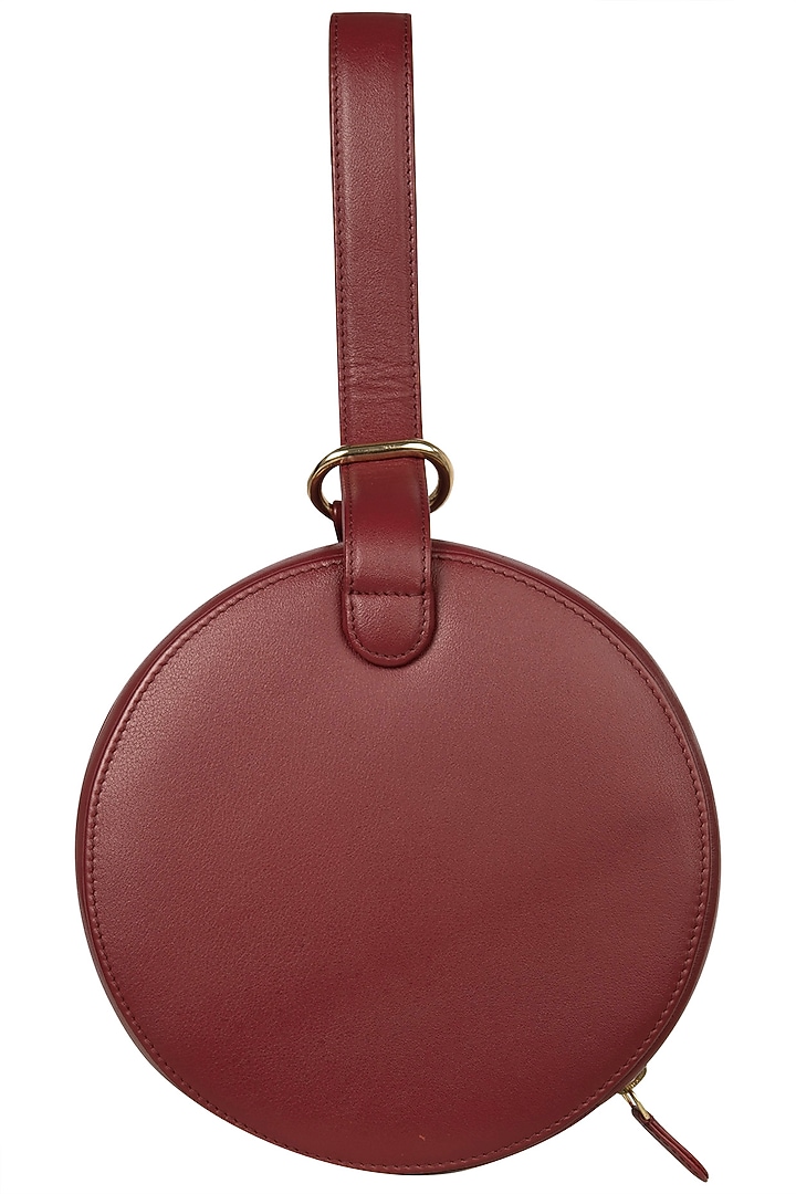 Red circular floral embroidered clutch available only at Pernia's Pop Up Shop.