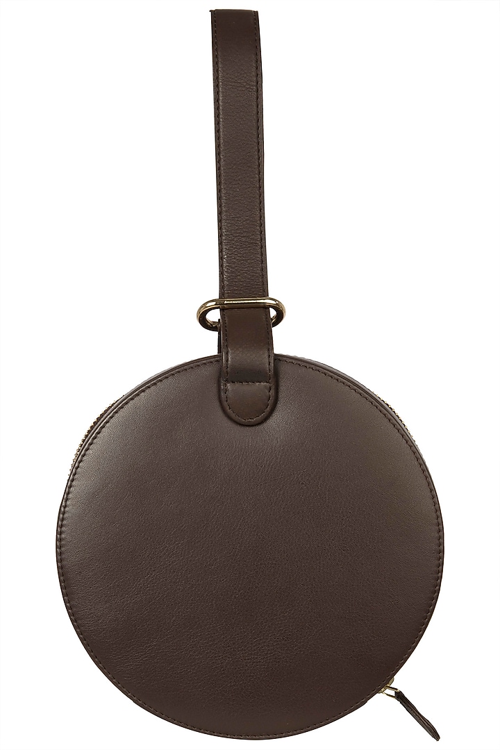 Brown and orange circular embroidered clutch available only at Pernia's Pop Up Shop.