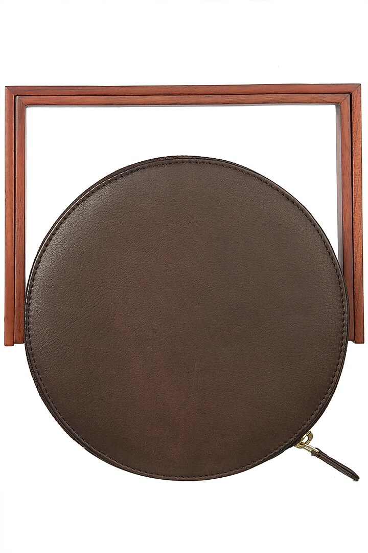 Brown circular sequins embroidered box clutch available only at Pernia's Pop Up Shop.