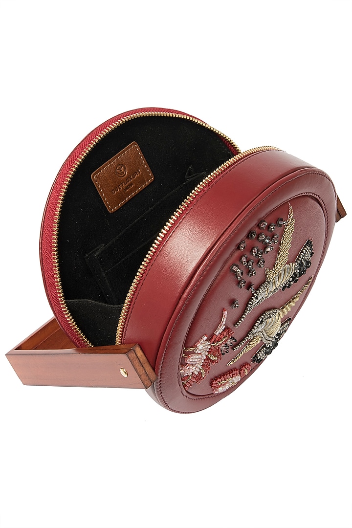 Red circular sequins embroidered box clutch available only at Pernia's Pop Up Shop.