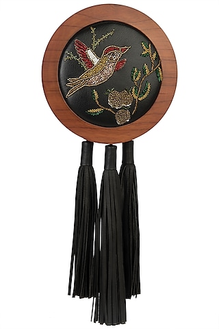 Black Embroidered Multi Tassel Clutch by Duet Luxury