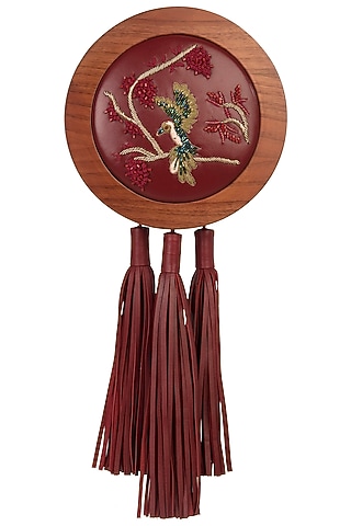 Red Embroidered Multi Tassel Clutch by Duet Luxury