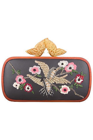 Black embroidered clutch bag by Duet Luxury