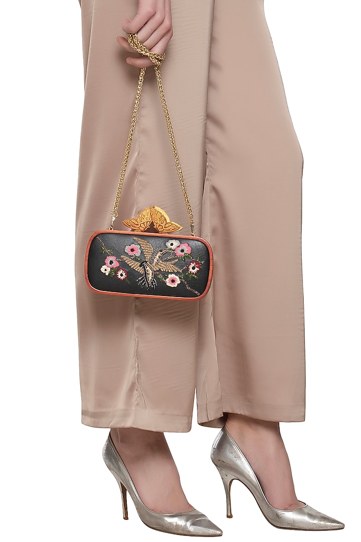 Black embroidered clutch bag by Duet Luxury at Pernia's Pop Up Shop