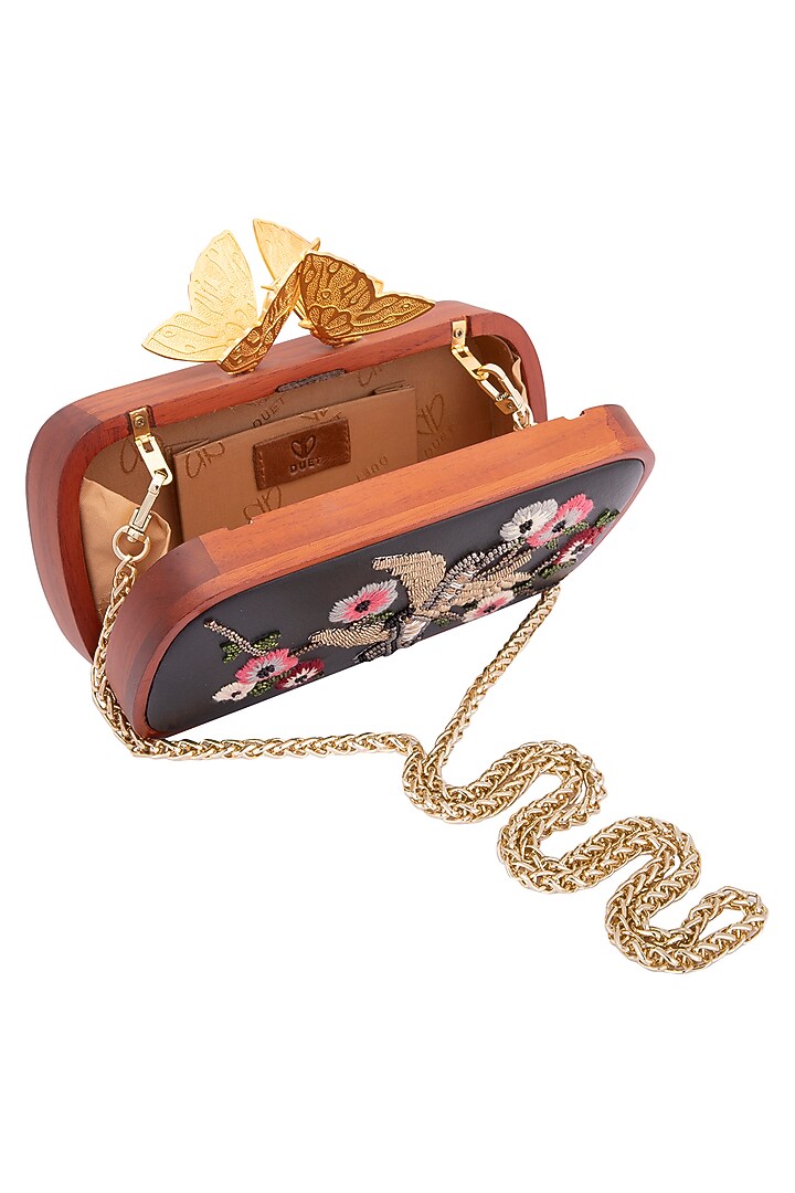 Black embroidered clutch bag by Duet Luxury at Pernia's Pop Up Shop