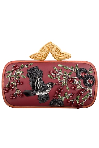 Red embroidered clutch bag by Duet Luxury