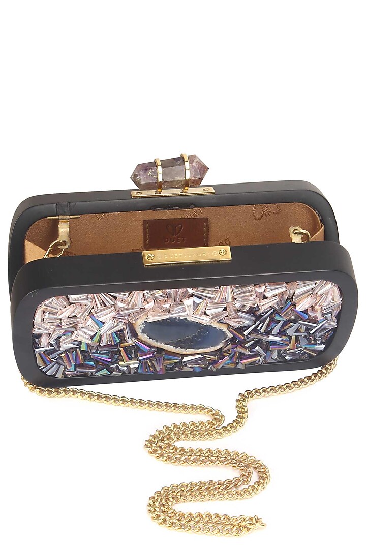Black "purple haze" rectangular box clutch available only at Pernia's Pop Up Shop.