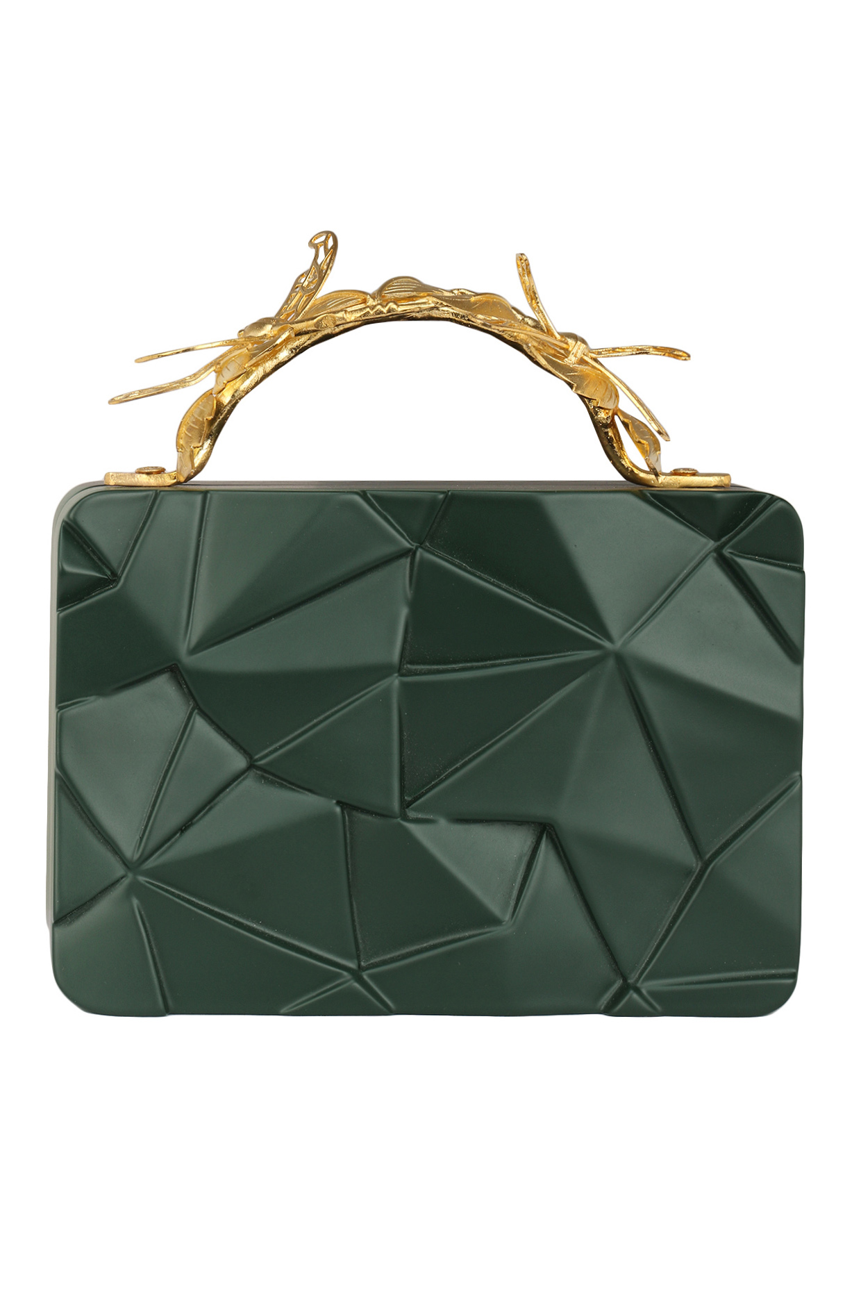 Olive Green Asymmetric Grasshopper Clutch by Duet Luxury