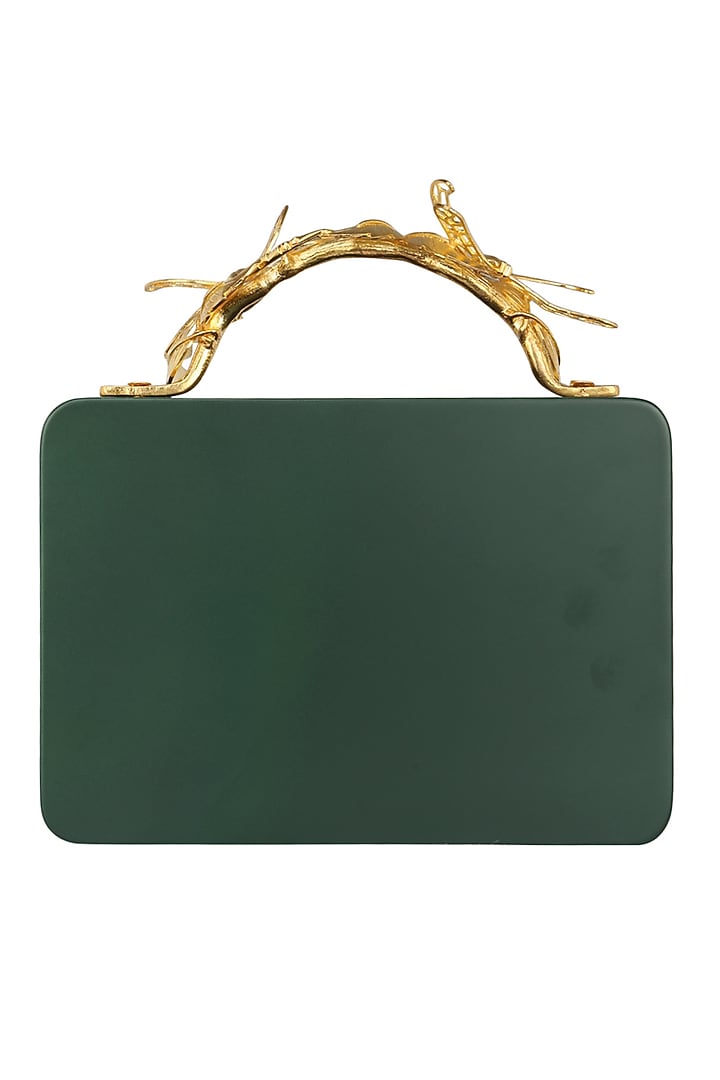Duet Luxury presents Olive Green Asymmetric Grasshopper Clutch available only at Pernia's Pop Up Shop.