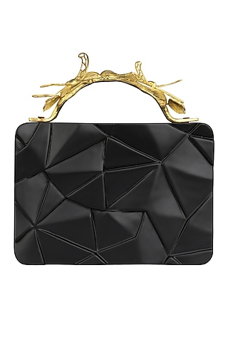 Black Asymmetric Grasshopper Clutch by Duet Luxury