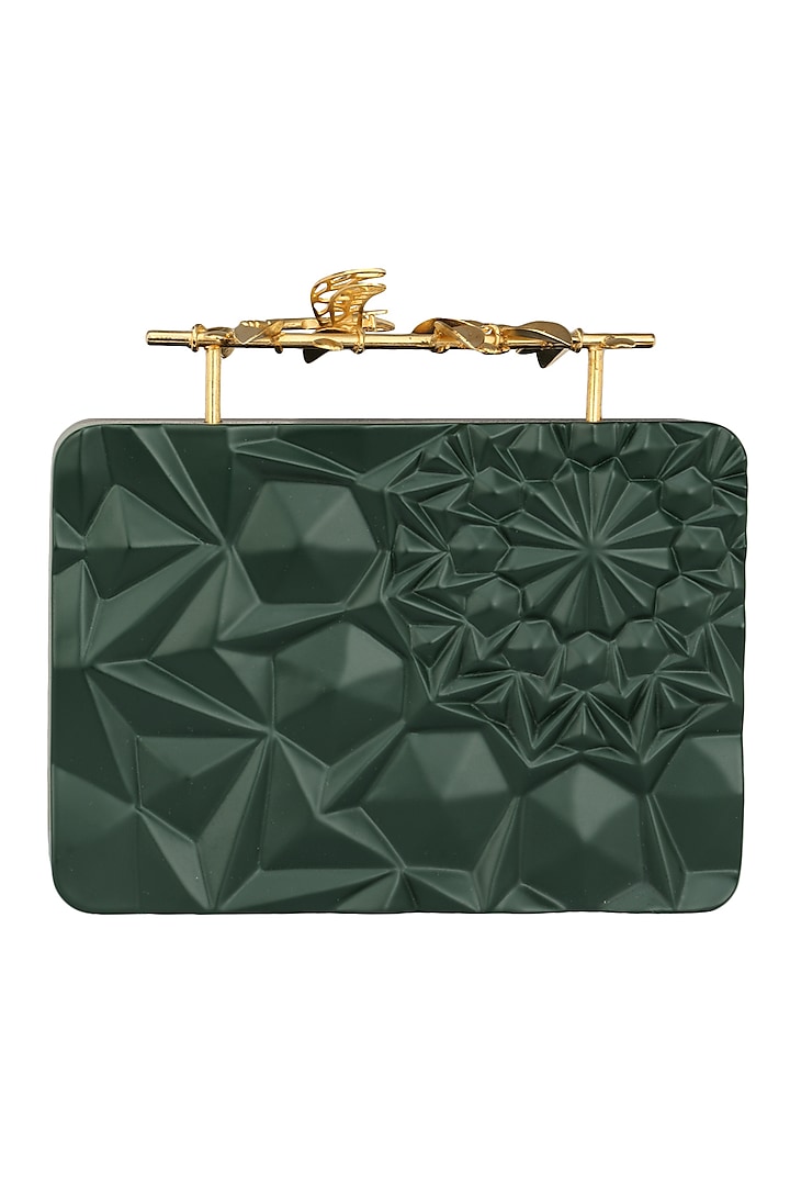 Olive Green Floral Firefly Clutch by Duet Luxury