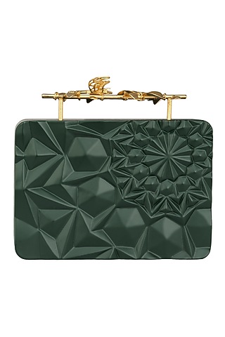 Olive Green Floral Firefly Clutch by Duet Luxury