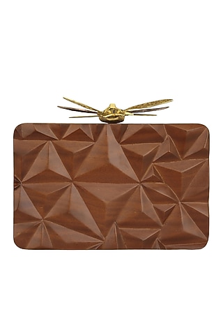 Dark Brown Triangle Dragonfly Clutch by Duet Luxury