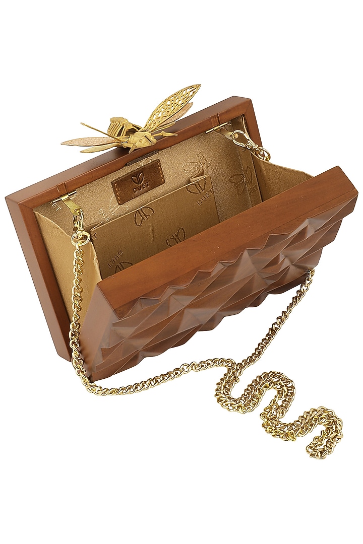 Duet Luxury presents Dark Brown Triangle Dragonfly Clutch available only at Pernia's Pop Up Shop.