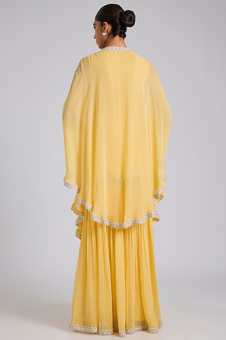 Yellow Georgette Wedding Sharara Set by Dinesh Malkani at Pernia's Pop Up Shop