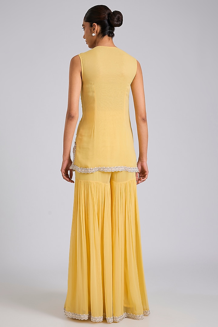 Yellow Georgette Wedding Sharara Set by Dinesh Malkani at Pernia's Pop Up Shop