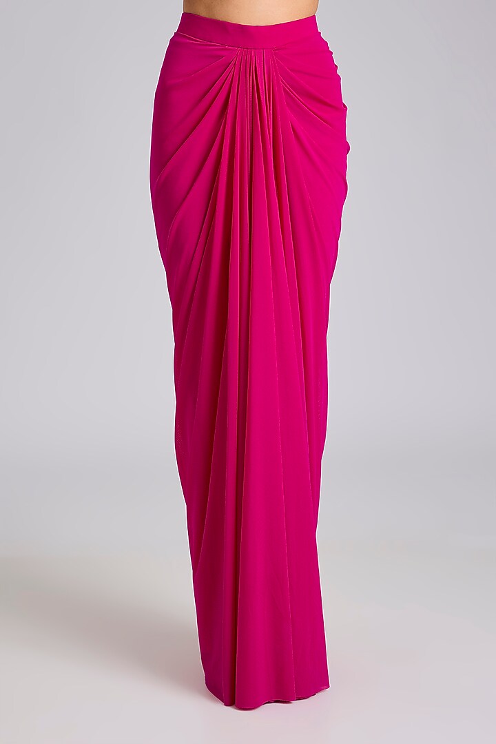 Pink Stretch Net Draped Wedding Saree Set by Dinesh Malkani at Pernia's Pop Up Shop