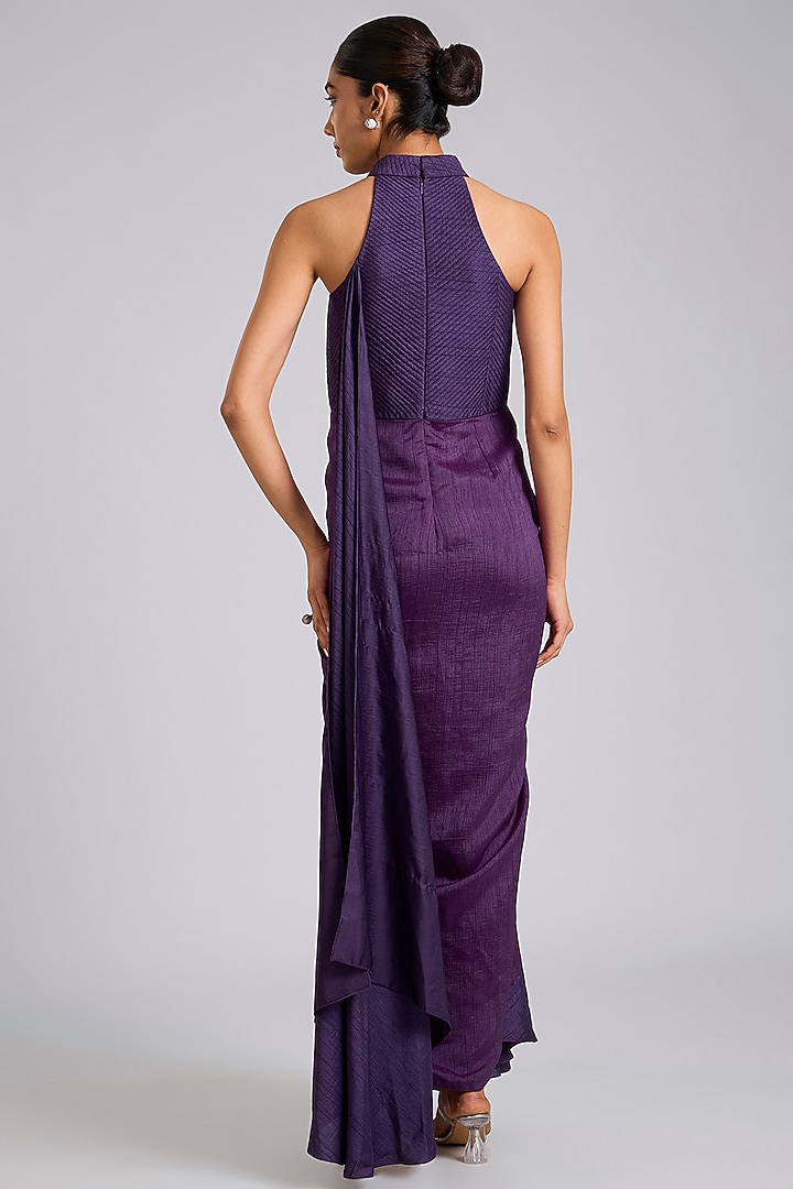 Wine Silk Draped Wedding Saree Set by Dinesh Malkani at Pernia's Pop Up Shop