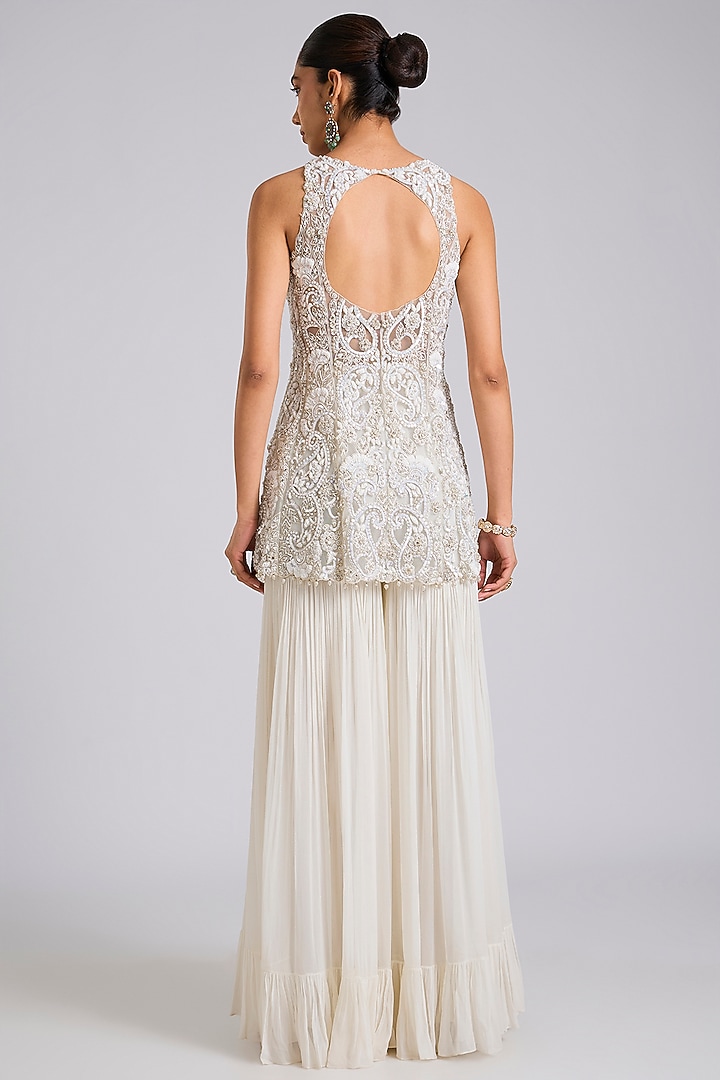 Ivory Organza Wedding Sharara Set by Dinesh Malkani at Pernia's Pop Up Shop