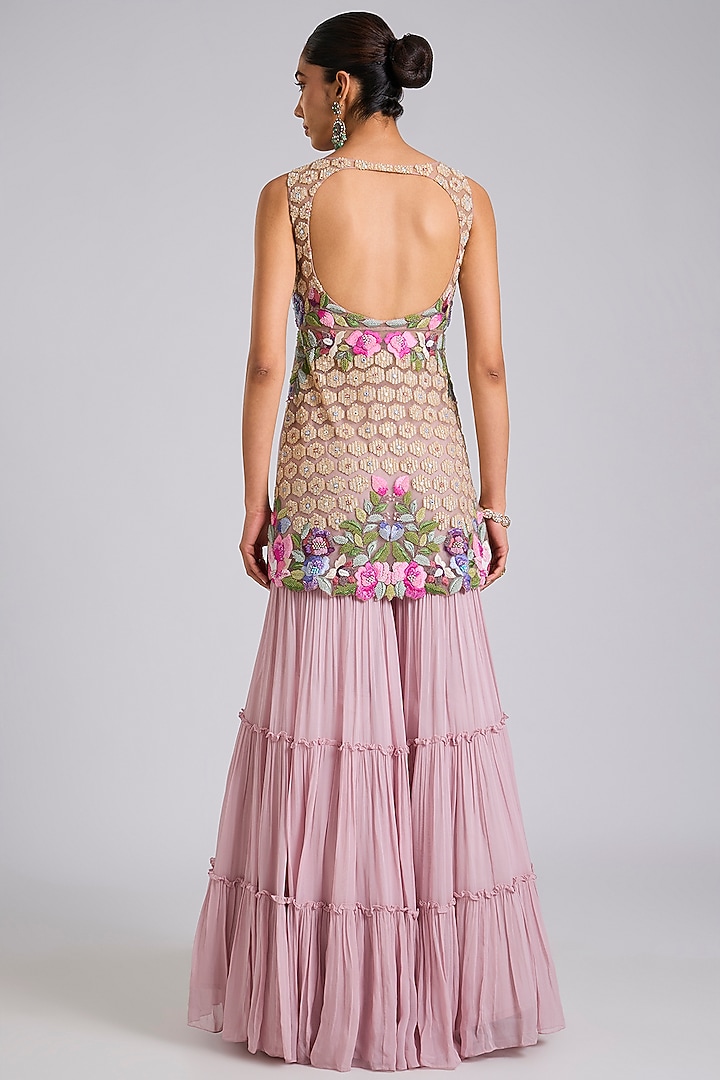 Lilac Georgette Wedding Sharara Set by Dinesh Malkani at Pernia's Pop Up Shop