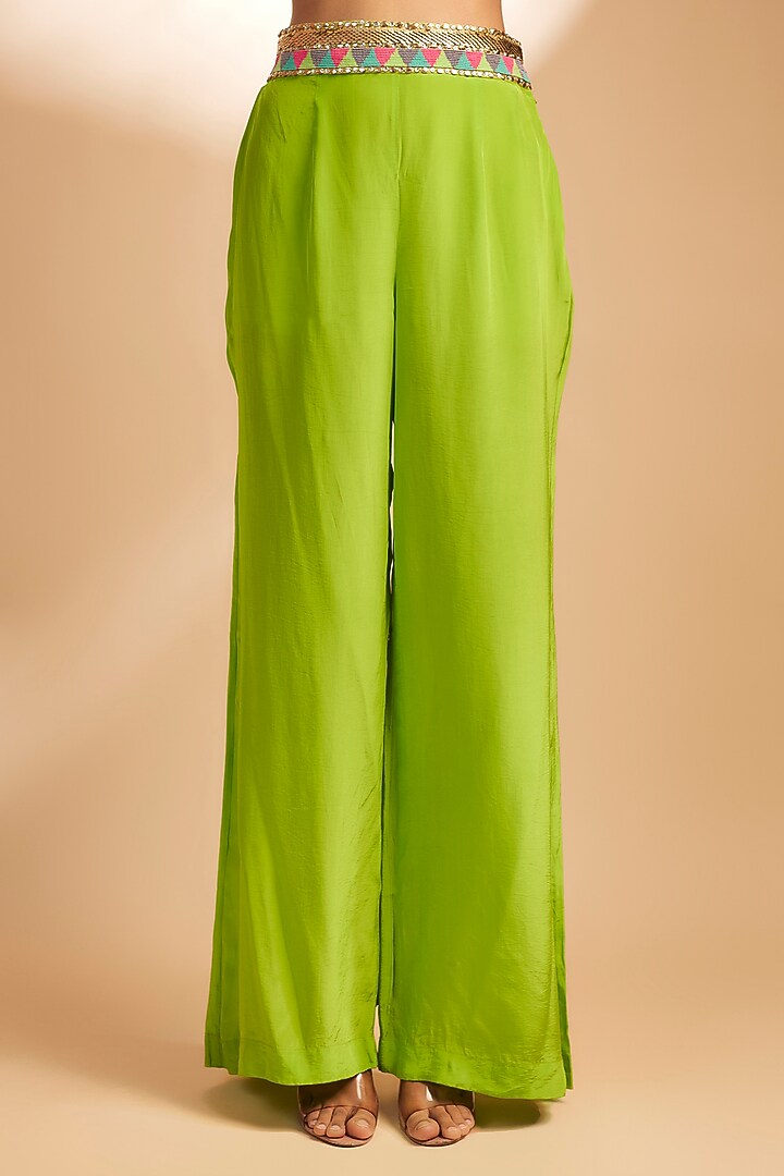 Green Crepe Hand Beaded Embroidered Cape Set by Dinesh Malkani at Pernia's Pop Up Shop