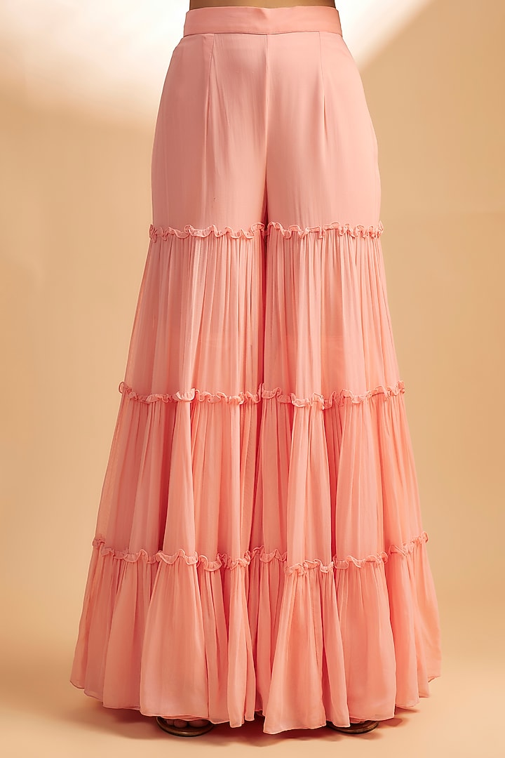 Pink & Yellow Georgette Wedding Sharara Set by Dinesh Malkani at Pernia's Pop Up Shop