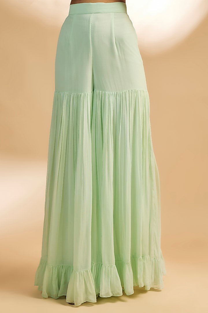 Green Net & Georgette Wedding Sharara Set by Dinesh Malkani at Pernia's Pop Up Shop