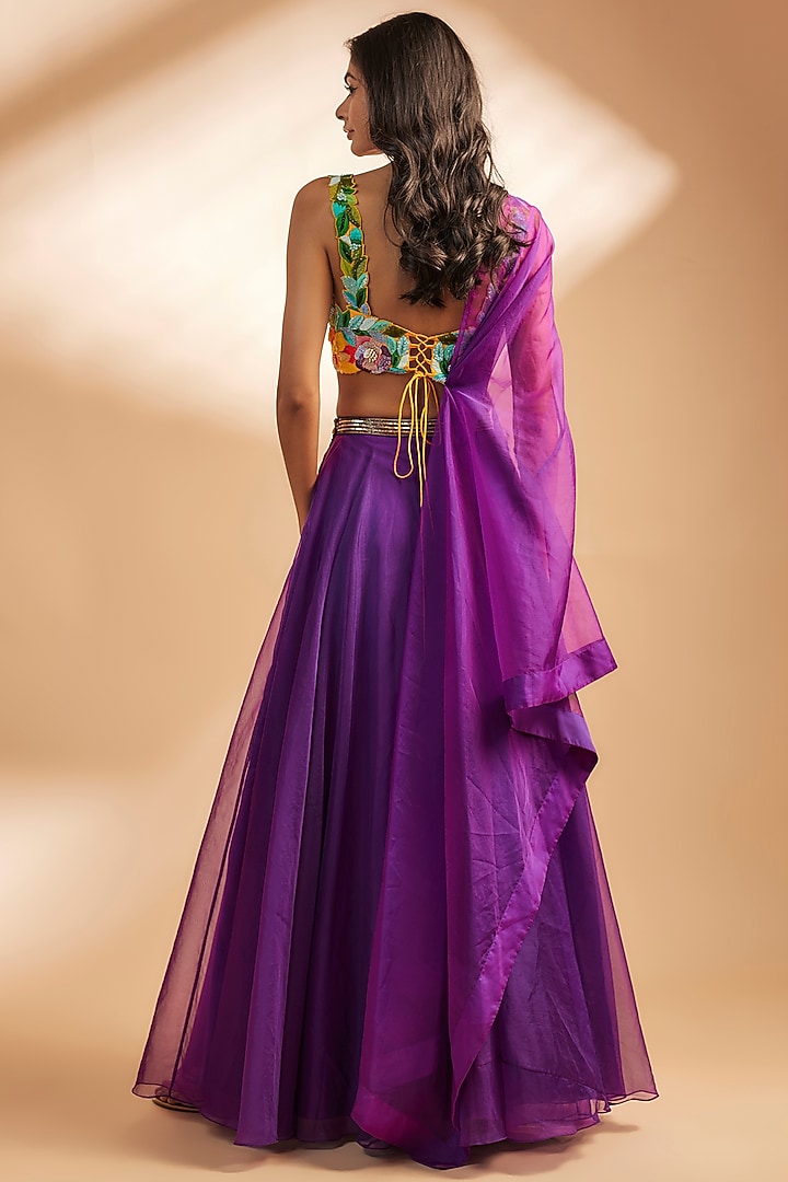 Wine Organza Flared Skirt Set by Dinesh Malkani at Pernia's Pop Up Shop