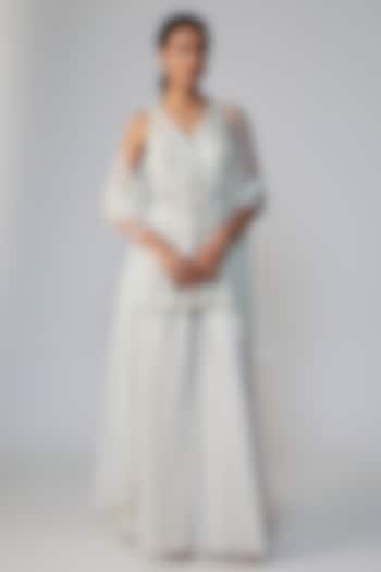 Off-White Organza Hand Embroidered Wedding Sharara Set by Dinesh Malkani at Pernia's Pop Up Shop