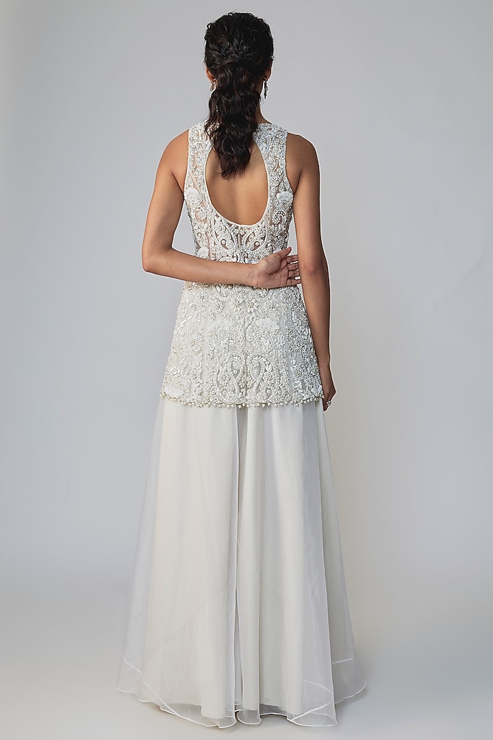 Off-White Organza Hand Embroidered Wedding Sharara Set by Dinesh Malkani at Pernia's Pop Up Shop