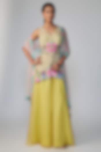 Green Organza Hand Embroidered Wedding Sharara Set by Dinesh Malkani at Pernia's Pop Up Shop