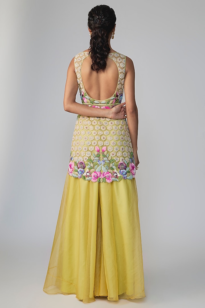 Green Organza Hand Embroidered Wedding Sharara Set by Dinesh Malkani at Pernia's Pop Up Shop