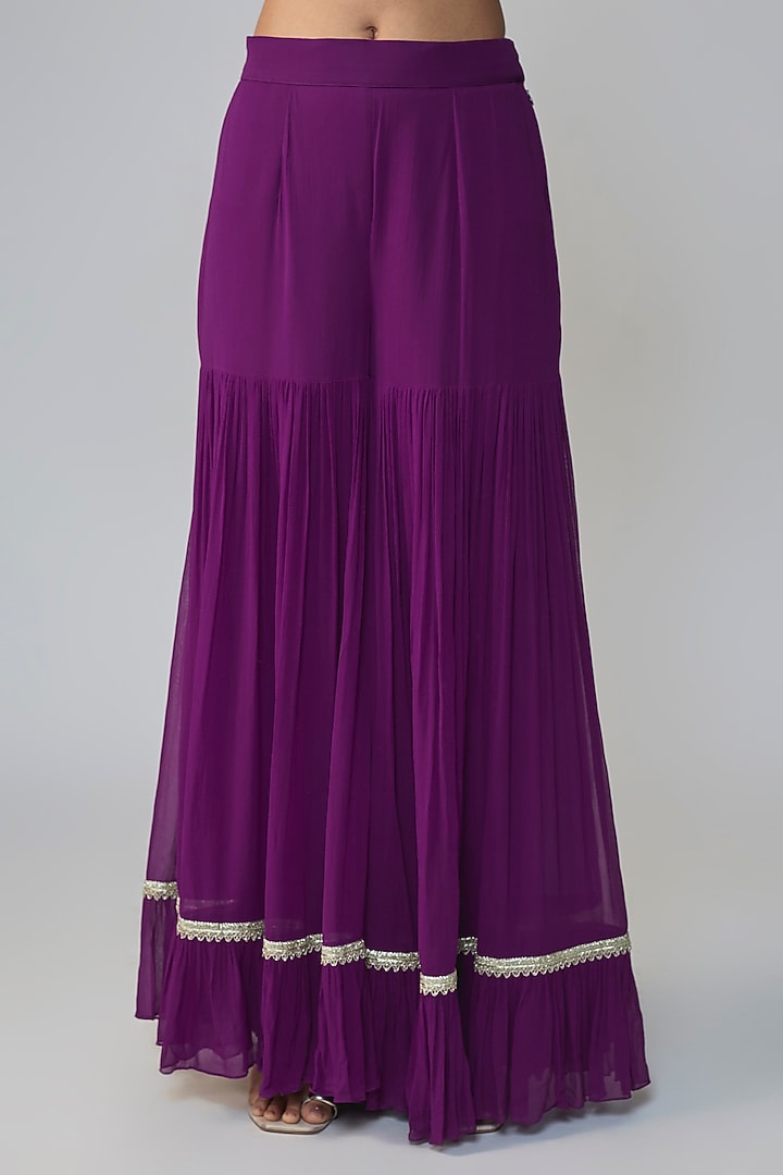 Wine Georgette Gold Embroidered Wedding Sharara Set by Dinesh Malkani at Pernia's Pop Up Shop