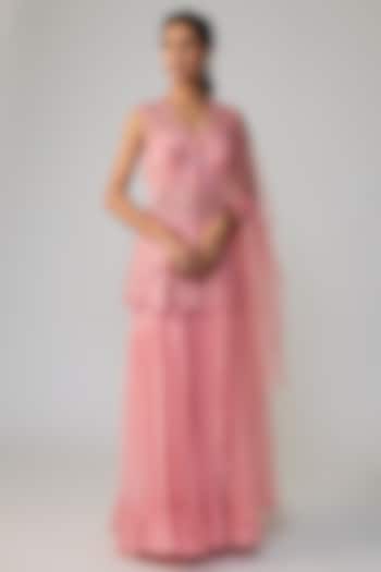 Pink Georgette Embroidered Wedding Sharara Set by Dinesh Malkani at Pernia's Pop Up Shop