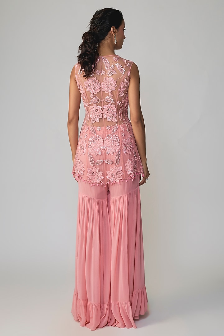 Pink Georgette Embroidered Wedding Sharara Set by Dinesh Malkani at Pernia's Pop Up Shop