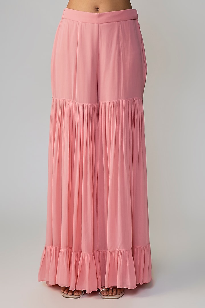 Pink Georgette Embroidered Wedding Sharara Set by Dinesh Malkani at Pernia's Pop Up Shop