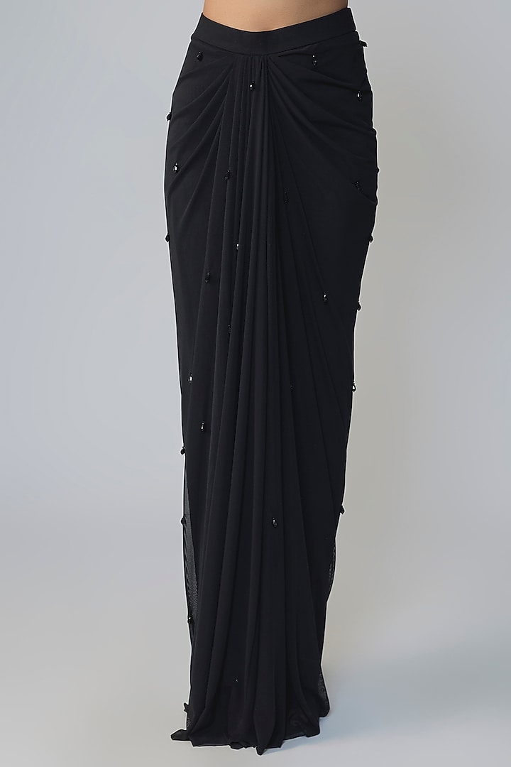 Black & Purple Georgette Draped Wedding Saree Set by Dinesh Malkani at Pernia's Pop Up Shop