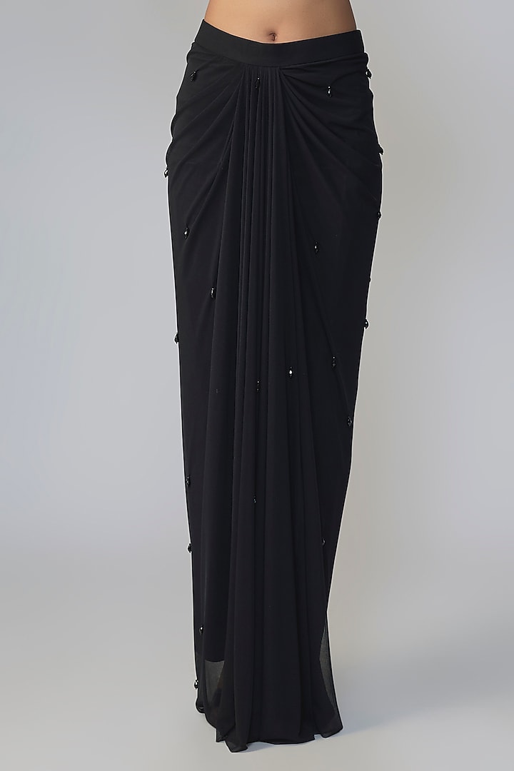 Black & Pink Stretch Net Draped Wedding Saree Set by Dinesh Malkani at Pernia's Pop Up Shop