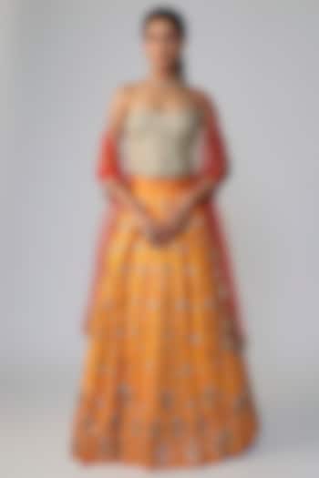 Orange Chanderi Wedding Lehenga Set by Dinesh Malkani at Pernia's Pop Up Shop