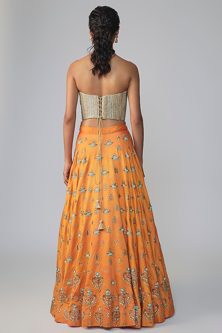 Orange Chanderi Wedding Lehenga Set by Dinesh Malkani at Pernia's Pop Up Shop