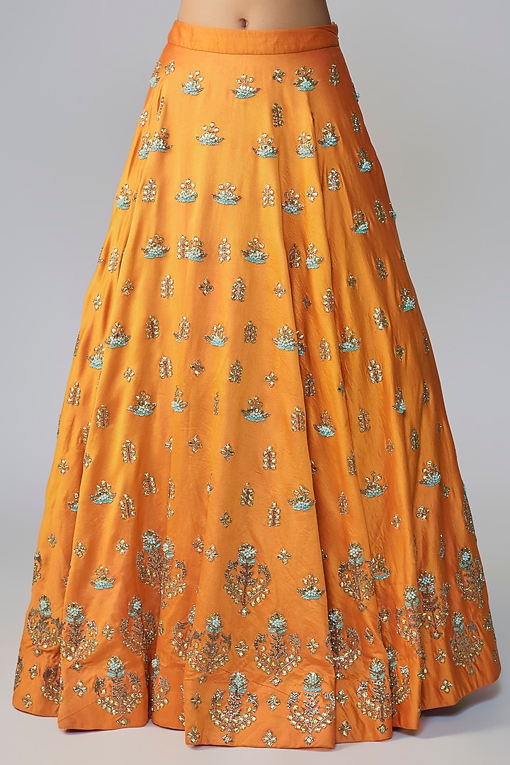 Orange Chanderi Wedding Lehenga Set by Dinesh Malkani at Pernia's Pop Up Shop