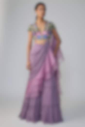 Purple Georgette Pant Wedding Saree Set by Dinesh Malkani at Pernia's Pop Up Shop