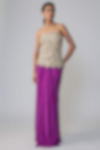 Purple Crepe Cutwork Skirt Wedding Saree Set by Dinesh Malkani at Pernia's Pop Up Shop