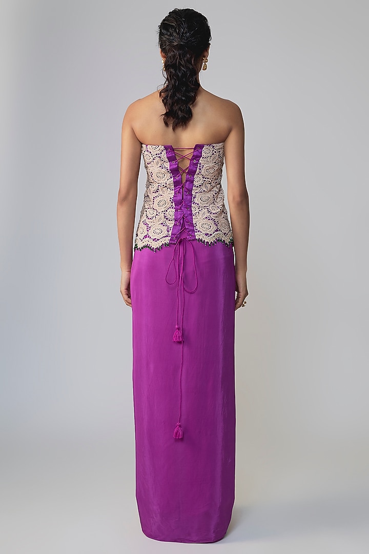 Purple Crepe Cutwork Skirt Wedding Saree Set by Dinesh Malkani at Pernia's Pop Up Shop