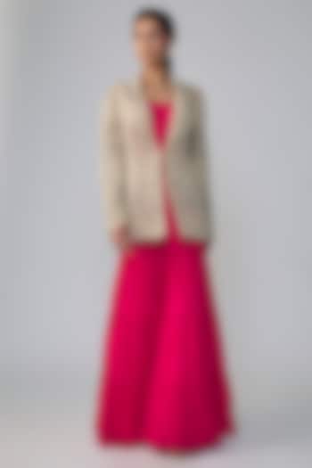 Pink Georgette Cutwork Wedding Sharara Set by Dinesh Malkani at Pernia's Pop Up Shop